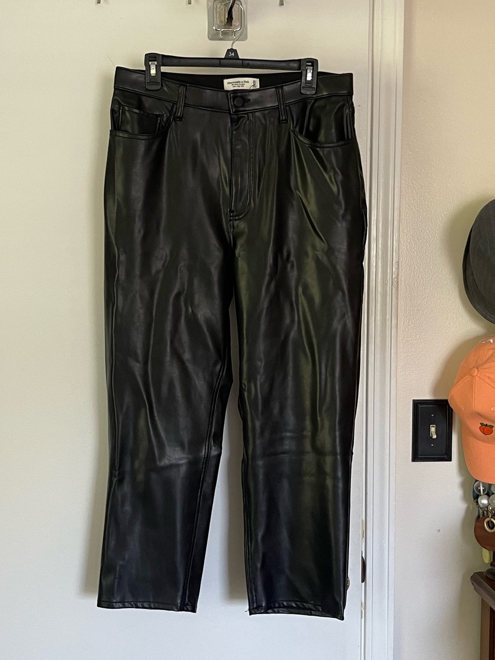 NWT Abercrombie & Fitch Black Faux Leather Ankle Straight Ultra High Rise Pants